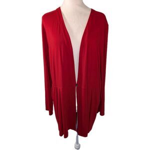 J Jill Cardigan Women’s XL Wearever Pleated Peplum Red Jacket Travel Modern